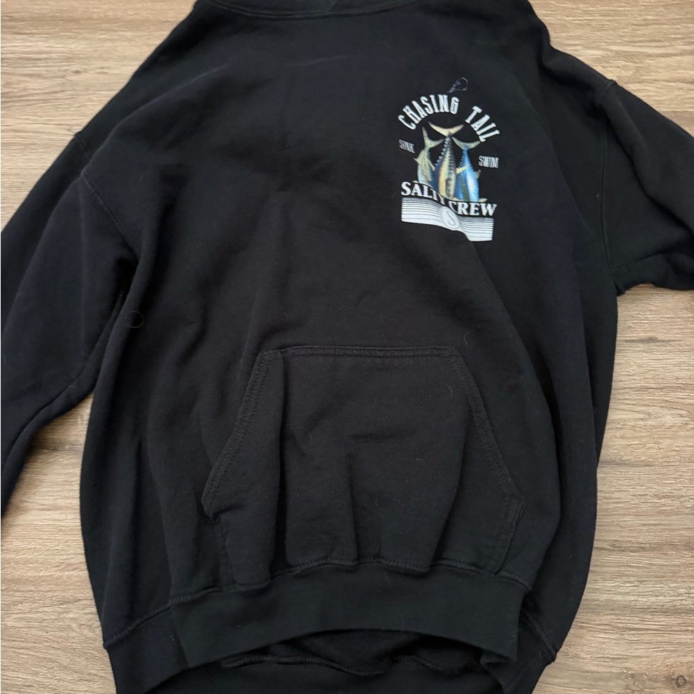 Salty Crew Black 'Chasing Tail' Crewneck Sweatshirt with Multicolor Graphic